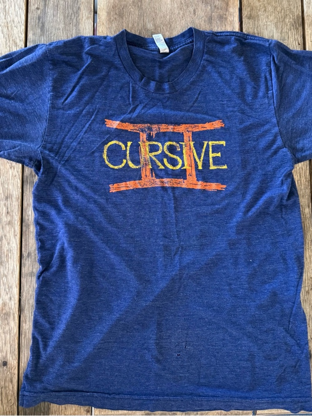 Cursive Band Navy Tee - Blue with Orange Gemini Astrologic Sign & Yellow Print